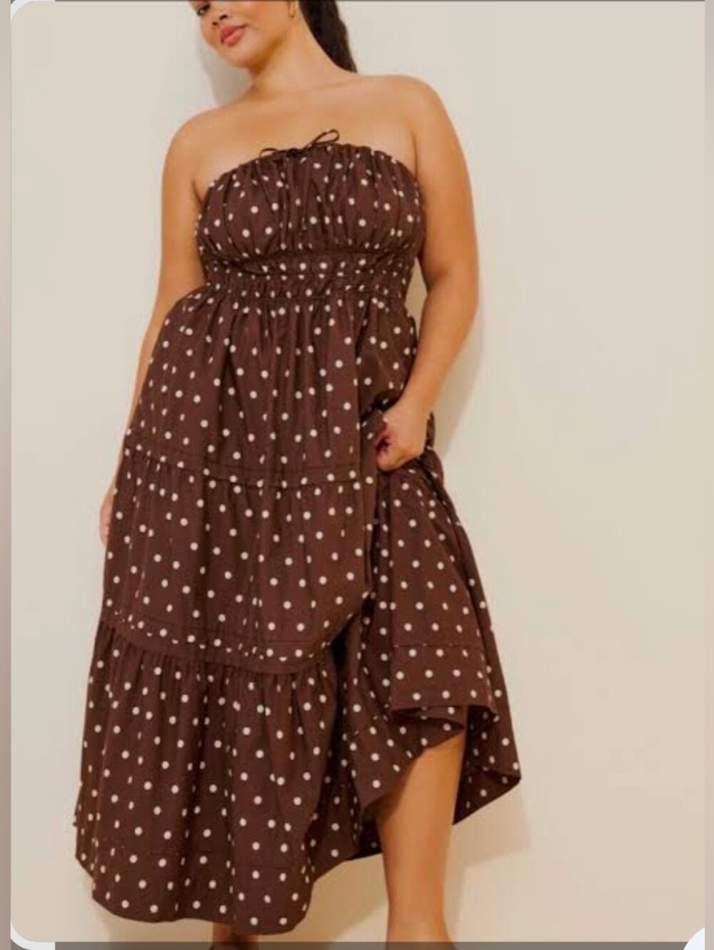 Anthropologie Somerset Strapless Brown Polka Dot Maxi Dress 2x